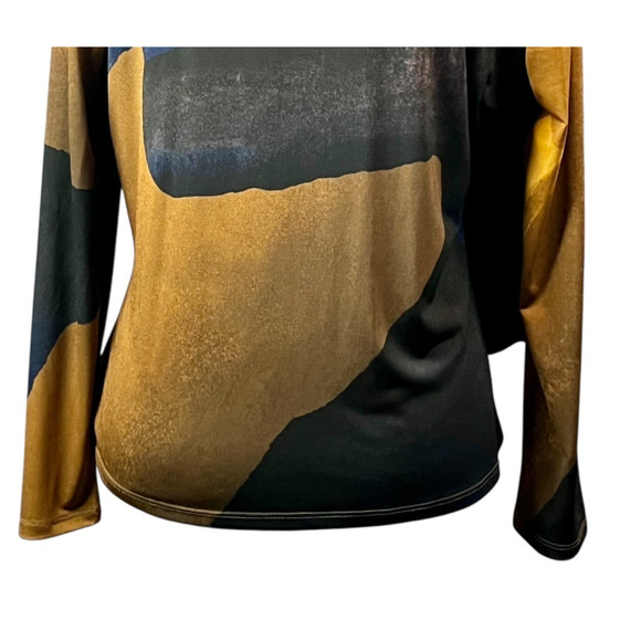 Clara Sun Woo Top Crossover Faux Wrap Size Large Mustard Navy Long Sleeve Work - Picture 4 of 9